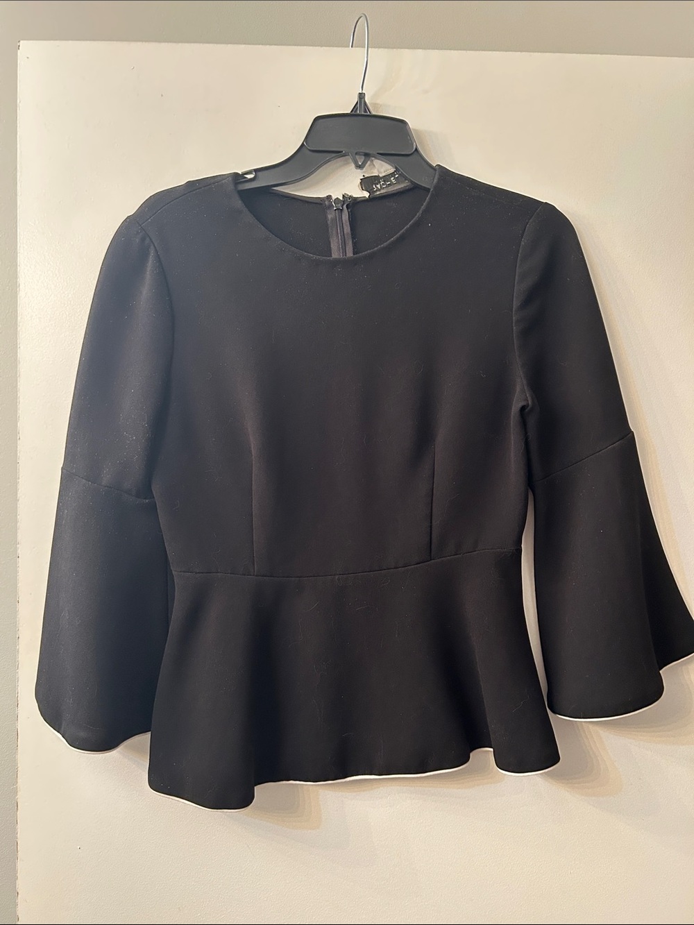 Rachel Zoe Black Peplum Blouse with Flared Sleeves